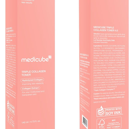 Medicube Triple Collagen Toner - Hydrolyzed, Atelo, & Soluble Collagen for Deep Hydration & Plump Skin - Fast-Absorbing Formula for All-Day Suppleness, Korean Skincare (4.73 fl.oz
