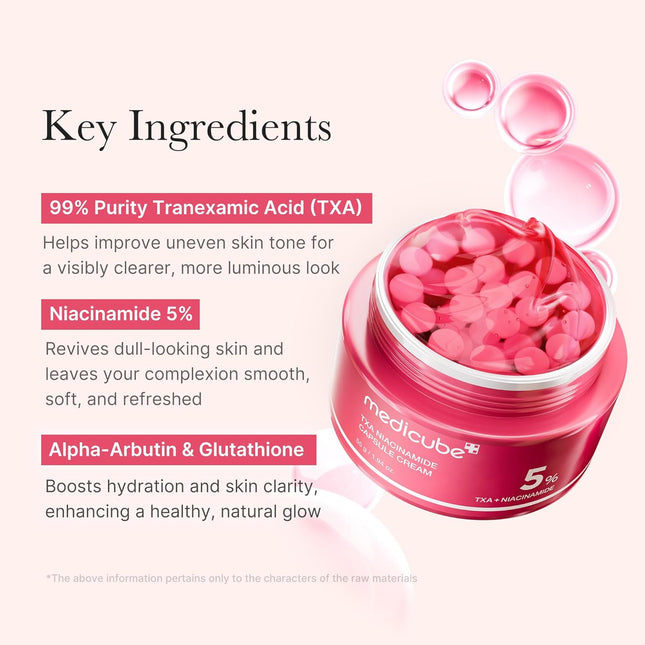 medicube Capsule Cream with TXA + Niacinamide | Dual Radiance Moisturizer Ideal for Use After Spot Care, Uneven Skin Tone & Texture & Hydration | 99% Pure Tranexamic Acid | Korean Skincare, 1.94 oz