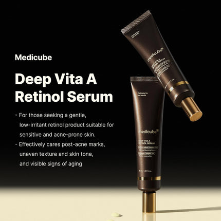 Medicube Deep Reviving Bakuchiol Retinol Facial Serum - Anti-Aging 4th Gen Retinol & Bakuchiol - Targets Fine Lines, Uneven Skin Tone, Blemish Scars - Korean Skin Care, Low Irritant, 1.01 oz